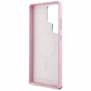 Karl Lagerfeld Saffiano Full Wrapped Elongated Metal Logo MagSafe Ümbris jaoks Samsung Galaxy S25 Ultra - roosa
