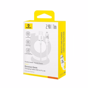 Baseus Gem USB-A kuni Lightning 2.4A kiirlaadimiskaabel 1 m, valge