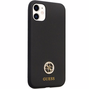 Guess GUHCN614DGPK Ümbris jaoks iPhone 11 / Xr - must Silicone Logo Strass 4G