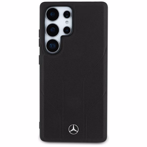 Mercedes Leather Debossed Lines MagSafe ümbris jaoks Samsung Galaxy S25 Ultra - must