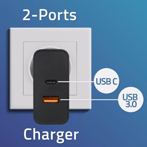 Qoltec 52381 Super Quick PD laadija | 1xUSB-C | 1xUSB | 90W | 5-20V | 2.4-4.35A | must