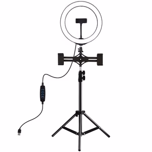 LED Ring Lamp 26cm Koos Desktop Tripod Mount Up to 1.1m ja 3 Phone Clamps, USB
