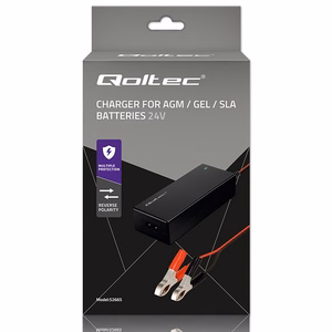 Qoltec 52665 Automatic charger for AGM GEL STD batteries | 24V charger | 2A | 48W | LED | 1.8m cable
