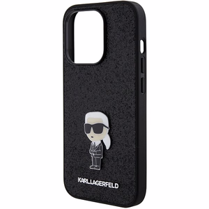 Karl Lagerfeld Glitter Ikonik Logo metallist logoga ümbris iPhone 15 Pro Max must