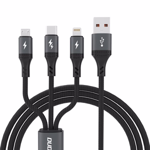 Dudao L3E 3в1 60W Кабель MicroUSB USB-C Lightning 1.2m - чёрный