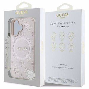 Guess Saffiano Peony Classic Logo MagSafe iPhone 16 Ümbris - Roosa
