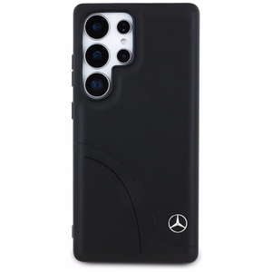 Mercedes Leather Curved Stitches Ümbris jaoks Samsung Galaxy S25 Ultra - must