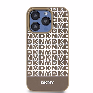 DKNY Leather Printed Pattern Metal Logo MagSafe Ümbris jaoks iPhone 15 Pro - Brown