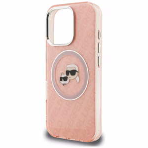 Karl Lagerfeld IML Glitter Karl & Choupette Heads Logo MagSafe чехол iPhone 16 Pro - розовый
