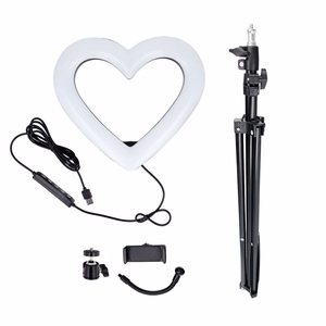 LED-rõngas Stream RGB lamp 10" telefonihoidjaga HEART + statiiv JM26-10 must