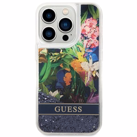 Guess Flower Liquid Glitter ümbris jaoks iPhone 14 Pro Max - sinine