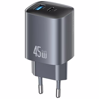 Võrgulaadija USAMS CC290 T66 45W GaN 1xUSB-A 1xUSB-C tume