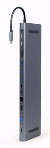 Gembird A-CM-COMBO9-01 USB Type-C 9-in-1 mitmepordiline adapter (USB-jaotur + HDMI + VGA + PD + kaardilugeja + LAN + 3.5 mm heli), kosmosehall