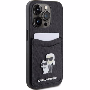 Karl Lagerfeld Saffiano Cardslot Karl&Choupette Metal Pin ümbris jaoks iPhone 15 Pro - must