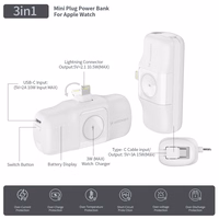 Wozinsky WF16-YLS 5000mAh 15W Lightning Mini Power Bank sisseehitatud USB-C kaabliga ja Apple Watchi laadijaga - valge