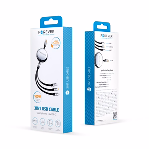 Forever 3in1 kaabel USB - Lightning + 2x USB-C 1,2 m 100W must
