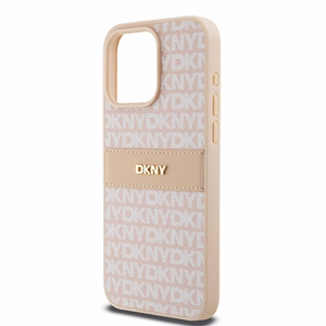 DKNY Leather Mono Stripe & Metal Logo ümbris jaoks iPhone 15 Pro Max - roosa