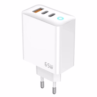 JELLICO võrgulaadija EU20 GaN PD 65W 2xUSB-C + 1xUSB QC3.0 + kaabel USB-C - USB-C valge