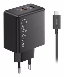 Lenovo Dual USB-C 65W GaN G0A6065BEU – kahe USB-C-pordiga GaN-laadija, 65 W