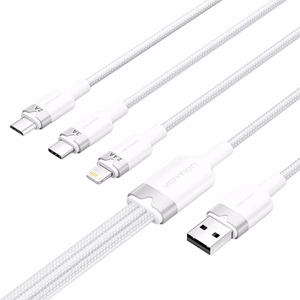 USB 2.0 A to 3in1 3A kaabel Vention CTPWG 1.5M (valge)