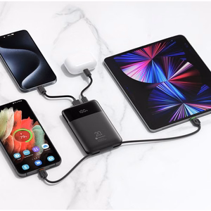 FORCELL F-ENERGY F10K6 Multicharge akupank sisseehitatud USB-C- ja Lightning-kaablitega, PD, QC3.0, 3 A, 22,5 W, 10000 mAh, must