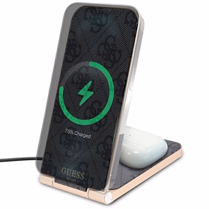 Guess 4G Pattern MagSafe foldable 2in1 15W induktiivne laadija - must