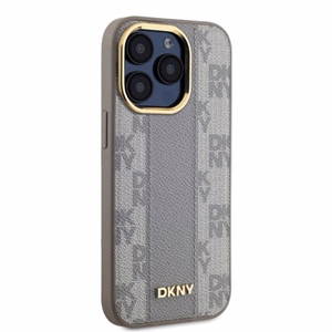 DKNY Leather Checkered Mono Pattern MagSafe iPhone 15 Pro Max Ümbris - Beige