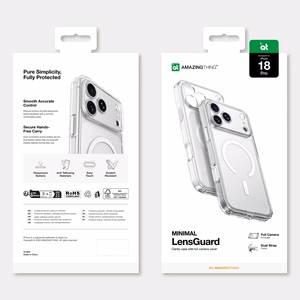 AmazingThing Minimal Mag Lens ümbris mudelile iPhone 18 Pro, kaamerakaitsega ja paelakinnitusega, ühildub MagSafe'iga – värv: läbipaistev