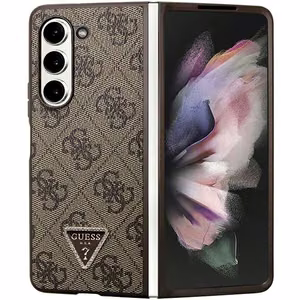Guess Leather 4G Triangle Strass ümbris jaoks Samsung Galaxy Z Fold 5 - brown