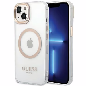 Guess Metal Outline MagSafe Ümbris jaoks iPhone 15 Plus / 14 Plus - kuldne