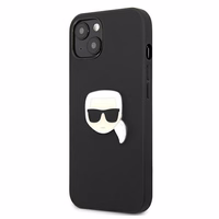 Karl Lagerfeldi nahast Ikonik Karl's Head metallist ümbris iPhone 13 mini jaoks - must