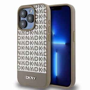DKNY Leather Printed Pattern Metal Logo MagSafe Ümbris jaoks iPhone 15 Pro Max - Brown