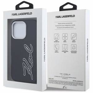 Karl Lagerfeld FW Grained Signature Logo чехол iPhone 16 Pro - черный