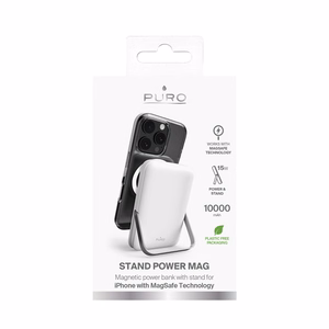 Puro 10000mAh MagSafe Wireless Power Bank with Aluminum Stand - White