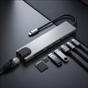 Tech-Protect HB09 USB jaotur 8in1 TYPE-C + USB-A 3.0 + USB-C 3.0 + HDMI 4K 60HZ + SD/TF + PD100W + RJ45 1000 MB/S - hall