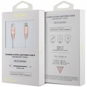 Guess Ebossed Logo кабель USB-C Lightning 1.5м быстрая зарядка - розовый