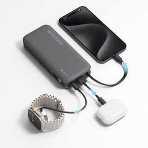 Cuktech CUKP200NGLLG sisseehitatud USB-C-kaabliga akupank, 20000 mAh, 55 W, valge