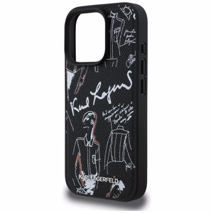 Чехол Karl Lagerfeld Grained Pattern & Logo MagSafe для iPhone 16 Pro чёрный