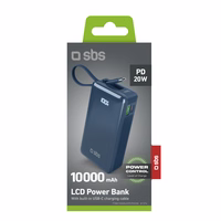 Powerbank SBS 10000 mAh 20W sisseehitatud USB-C kaabli ja digitaalse ekraaniga - tumehall