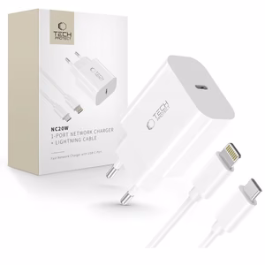 Tech-Protect NC20W Wall Laadija with 100 cm USB-C / Lightning Kaabel - Valge