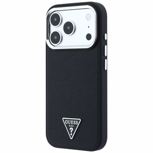 Guess Grained Triangle Logo MagSafe-ümbris iPhone 17 Pro Max / 18 Pro Max jaoks, must