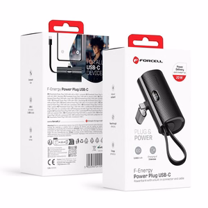 Powerbank Forcell F-Energy Power Plug F5K3 PD 20W 5000 mAh with built-in connector USB C black