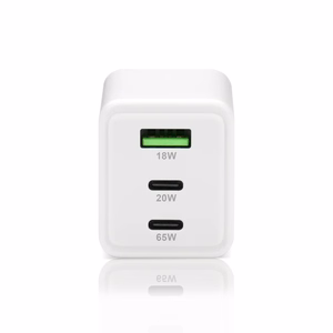 GaN laadija 1 x USB, 2 x USB-C Quick Charge 4+ 65W valge