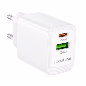 Borofone Wall laadija BN27 Fuente - USB + Type C - QC 3.0 PD 20W valge