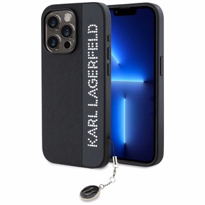 Karl Lagerfeld Saffiano Rhinestones & Charm ümbris jaoks iPhone 15 Pro Max - must