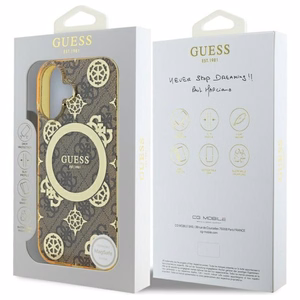 Guess IML Peony jaoks 4G Background MagSafe iPhone 16 Ümbris - Brown