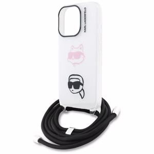 Karl Lagerfeld IML Crossbody Karl&Choupette Head Ümbris for iPhone 16 Pro - valge