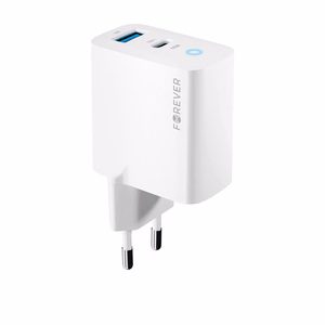 Forever TC-06-65AC GaN PD QC laadija 1x USB-C 1x USB 65W valge
