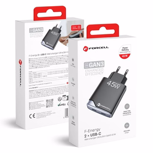 Phone laadija Forcell F-Energy Ultra Slim GaN III 2 x USB C PD QC4.0 3A 45W B245201(2C) must