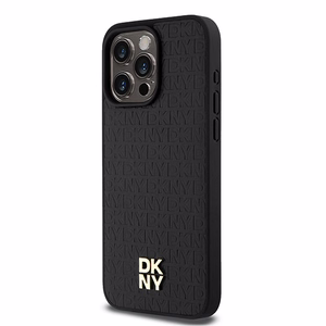 DKNY Leather Monogram Pattern Metal Logo MagSafe Ümbris jaoks iPhone 15 Pro Max - Must